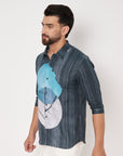 LEAVE ART PRINT LINEN SHIRT