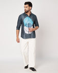 LEAVE ART PRINT LINEN SHIRT