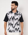 BLACK WAVE POLO NECK CHIAN SHIRT