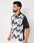 BLACK WAVE POLO NECK CHIAN SHIRT