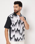 BLACK WAVE POLO NECK CHIAN SHIRT