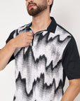 BLACK WAVE POLO NECK CHIAN SHIRT