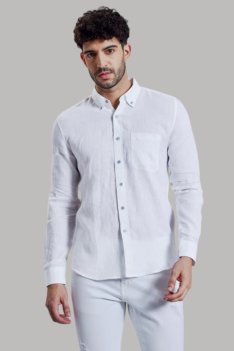 White linen button down shirt