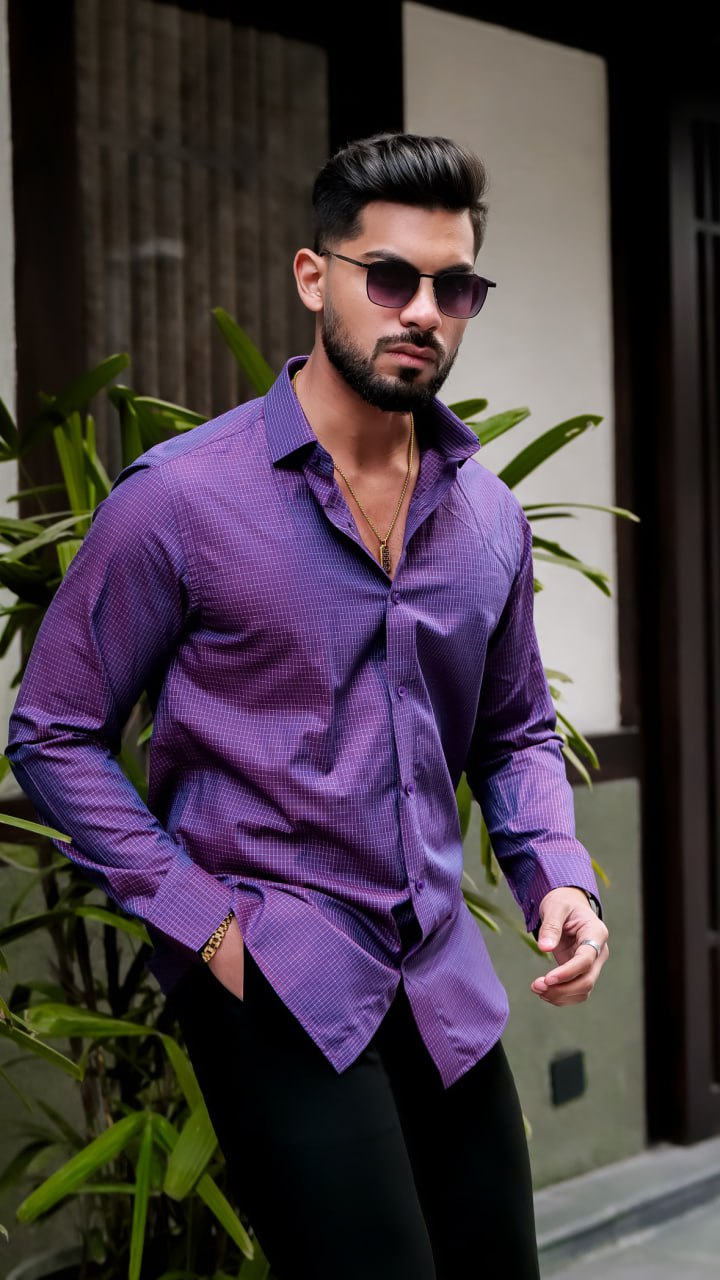 PURPLE COURL SMALL CHECKS SHIRT