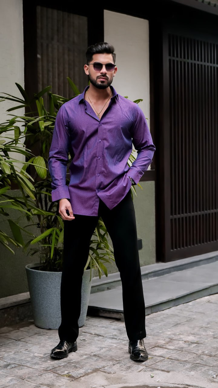 PURPLE COURL SMALL CHECKS SHIRT