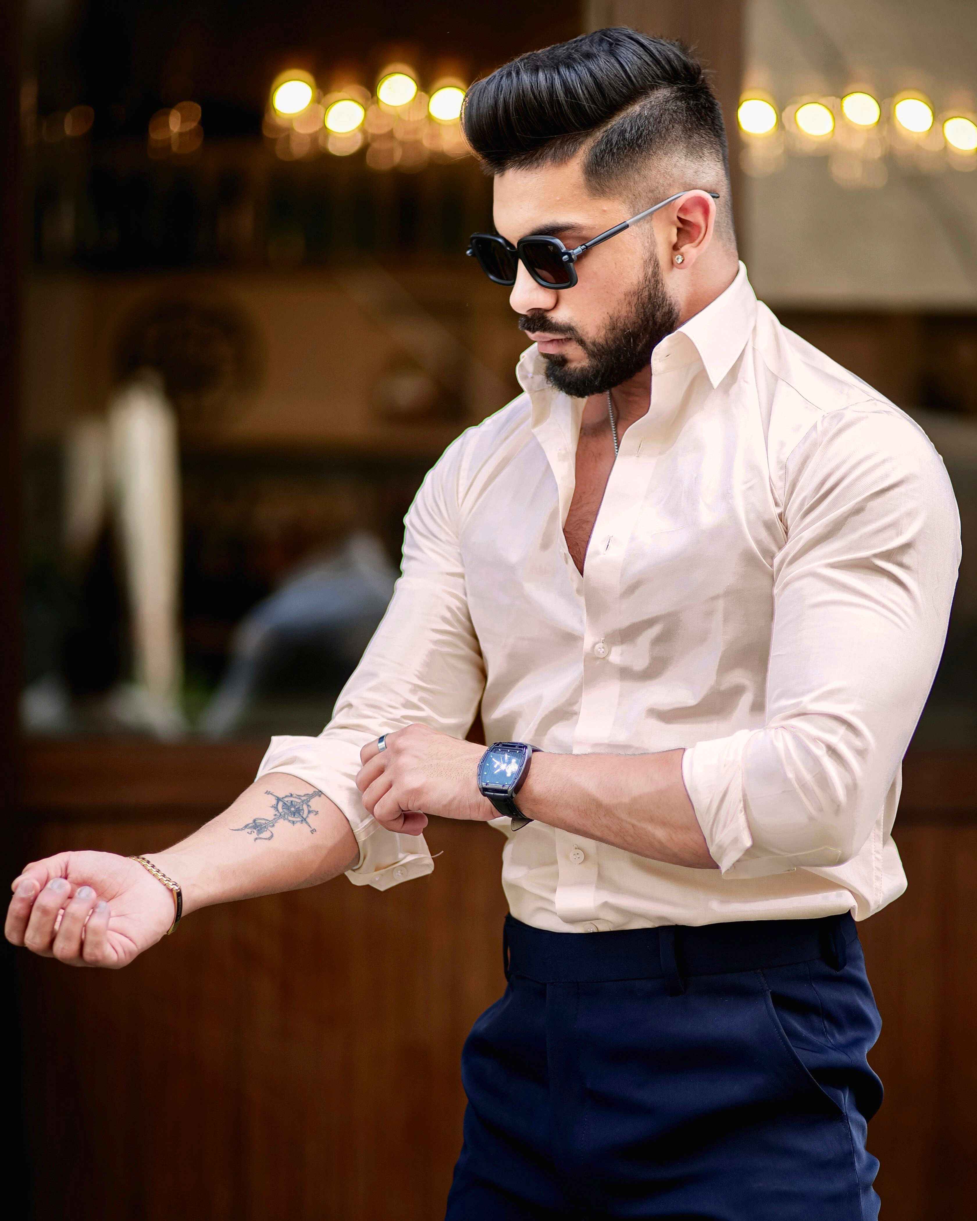 LIGHT DUST STORM LUXURY FORMAL SATIN COTTON SHIRT FOR MEN'S