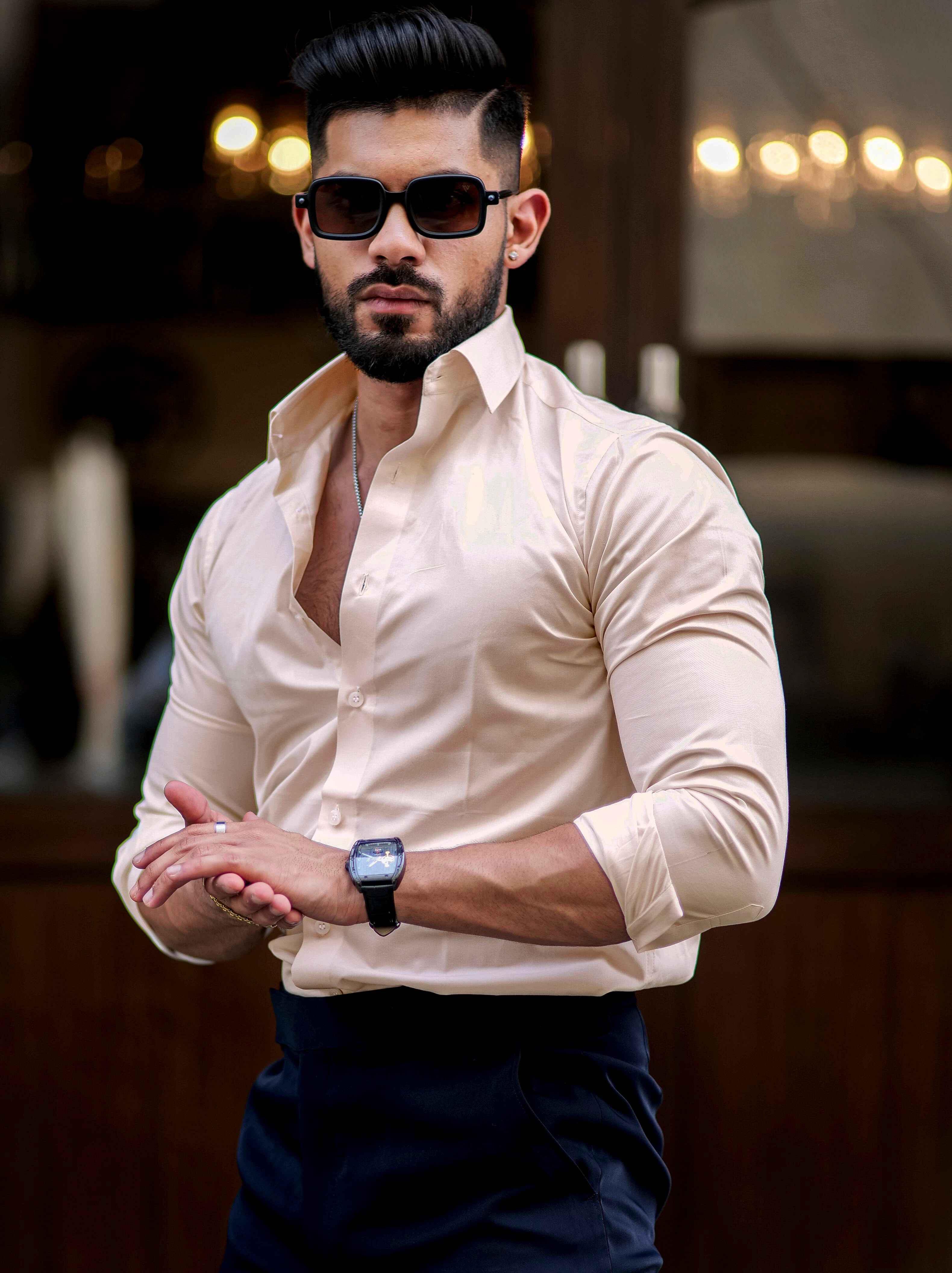 LIGHT DUST STORM LUXURY FORMAL SATIN COTTON SHIRT FOR MEN'S