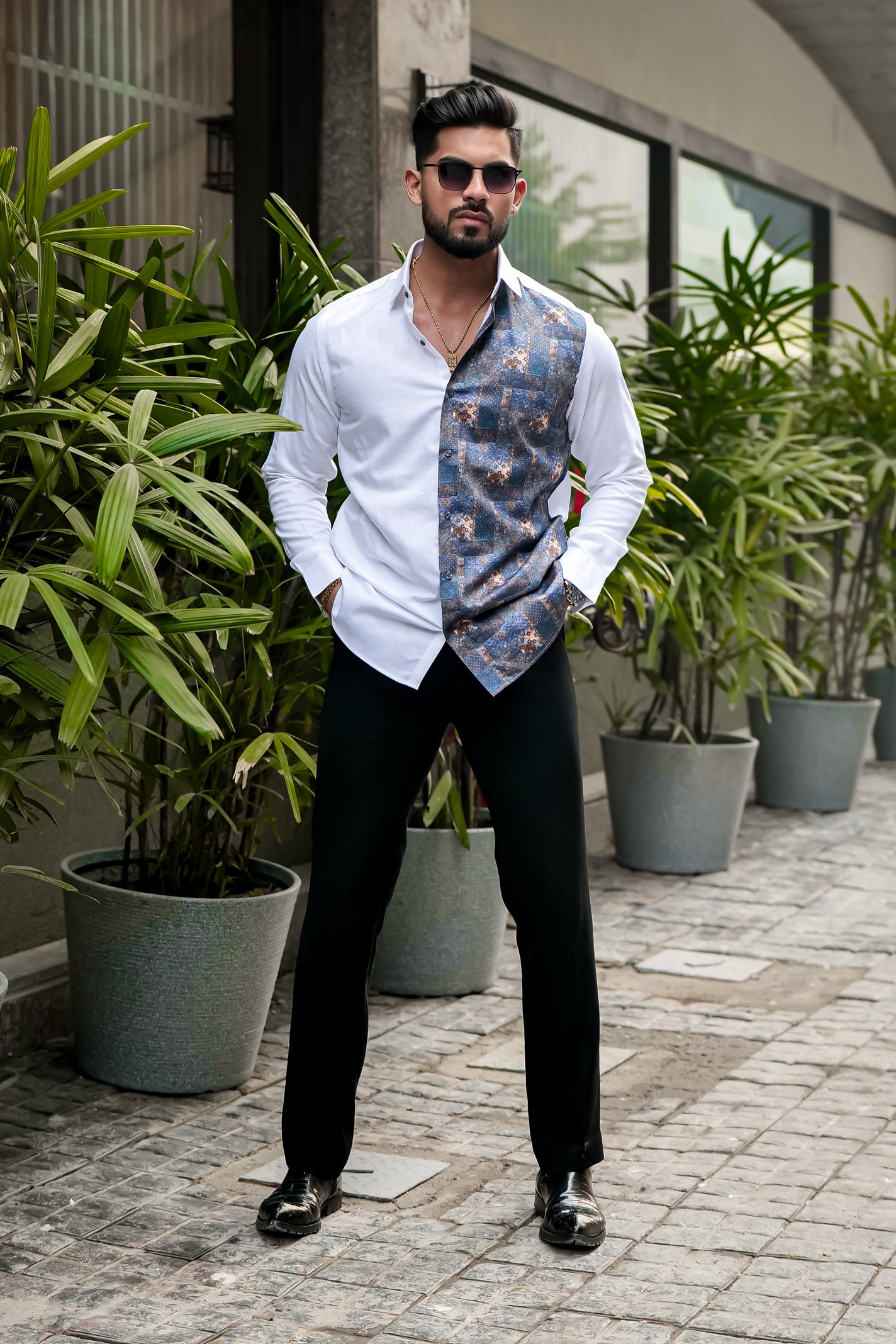 HALF-WHITE HALF-PRINTED SUPER SOFT PREMIUM COTTON DESIGNER SHIRT