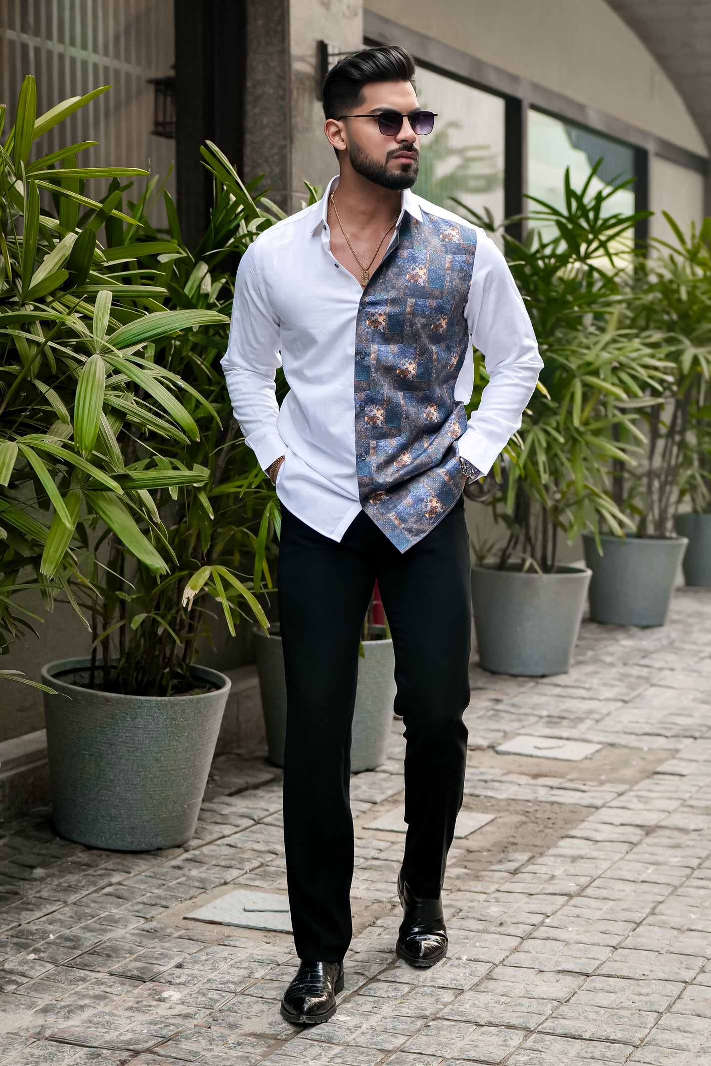HALF-WHITE HALF-PRINTED SUPER SOFT PREMIUM COTTON DESIGNER SHIRT