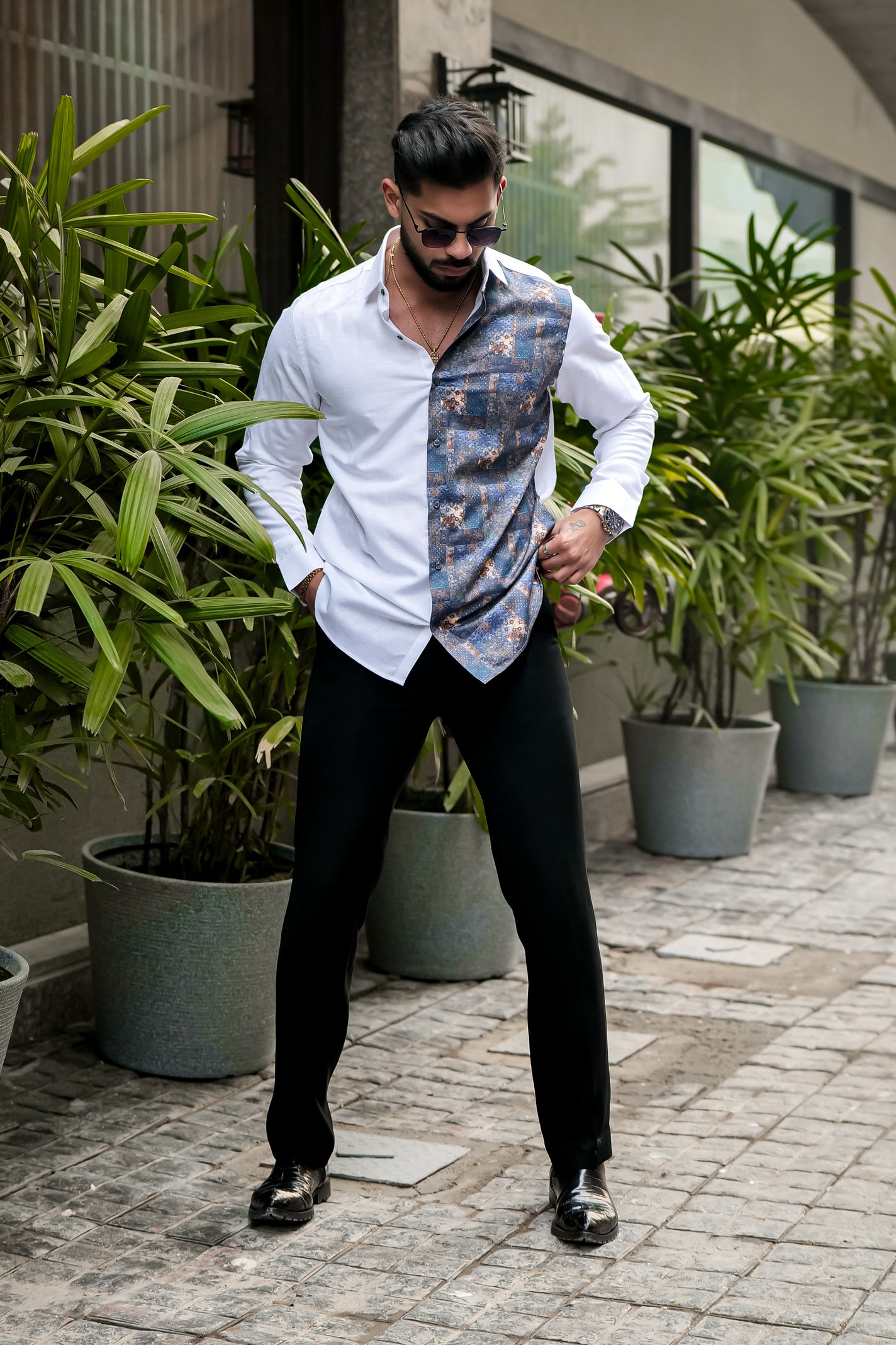 HALF-WHITE HALF-PRINTED SUPER SOFT PREMIUM COTTON DESIGNER SHIRT