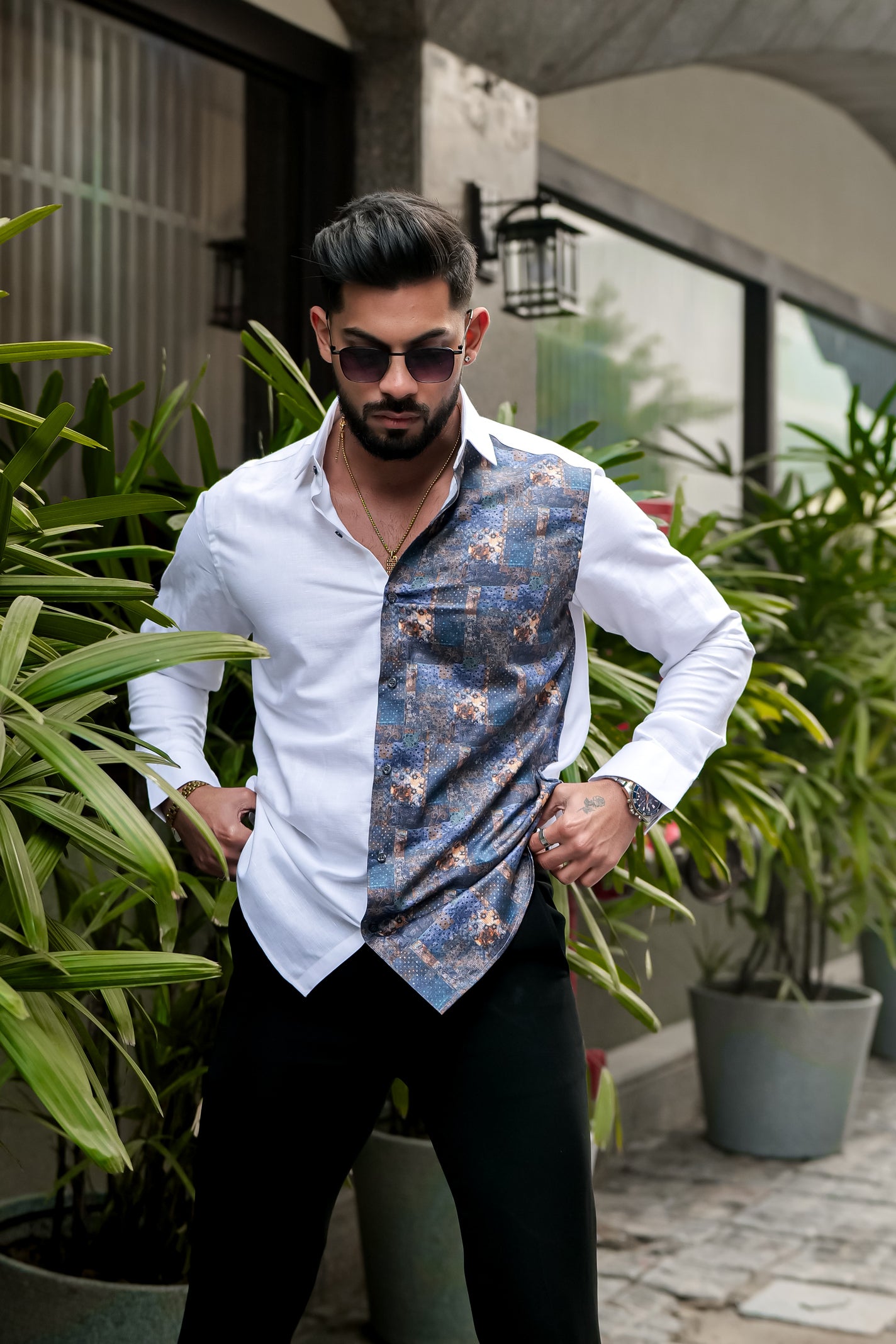 HALF-WHITE HALF-PRINTED SUPER SOFT PREMIUM COTTON DESIGNER SHIRT
