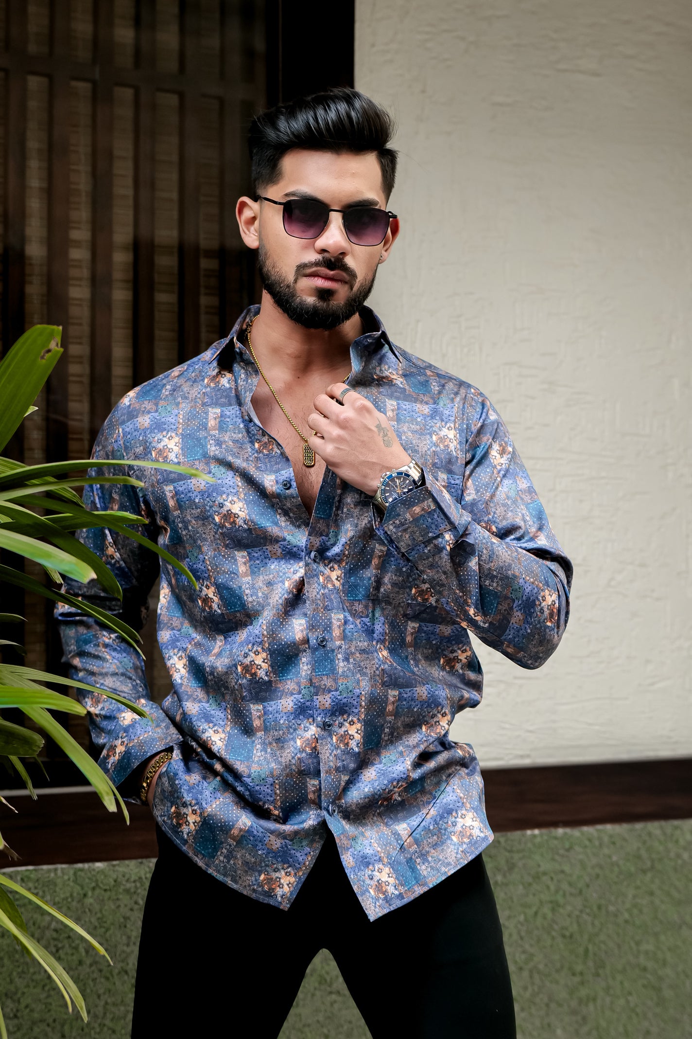 TIMBERWOLF GREY TWILL PREMIUM PRINTED COTTON SHIRT
