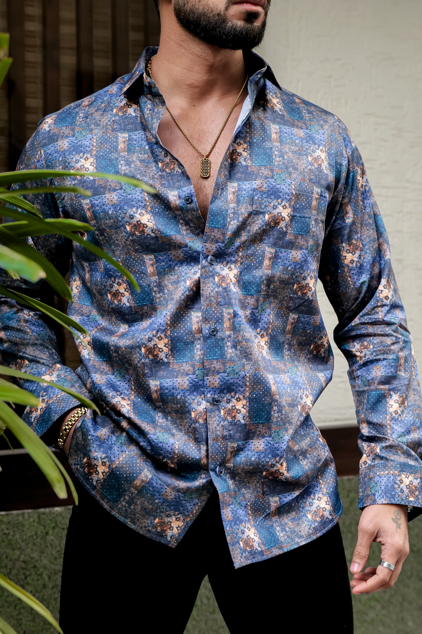 TIMBERWOLF GREY TWILL PREMIUM PRINTED COTTON SHIRT