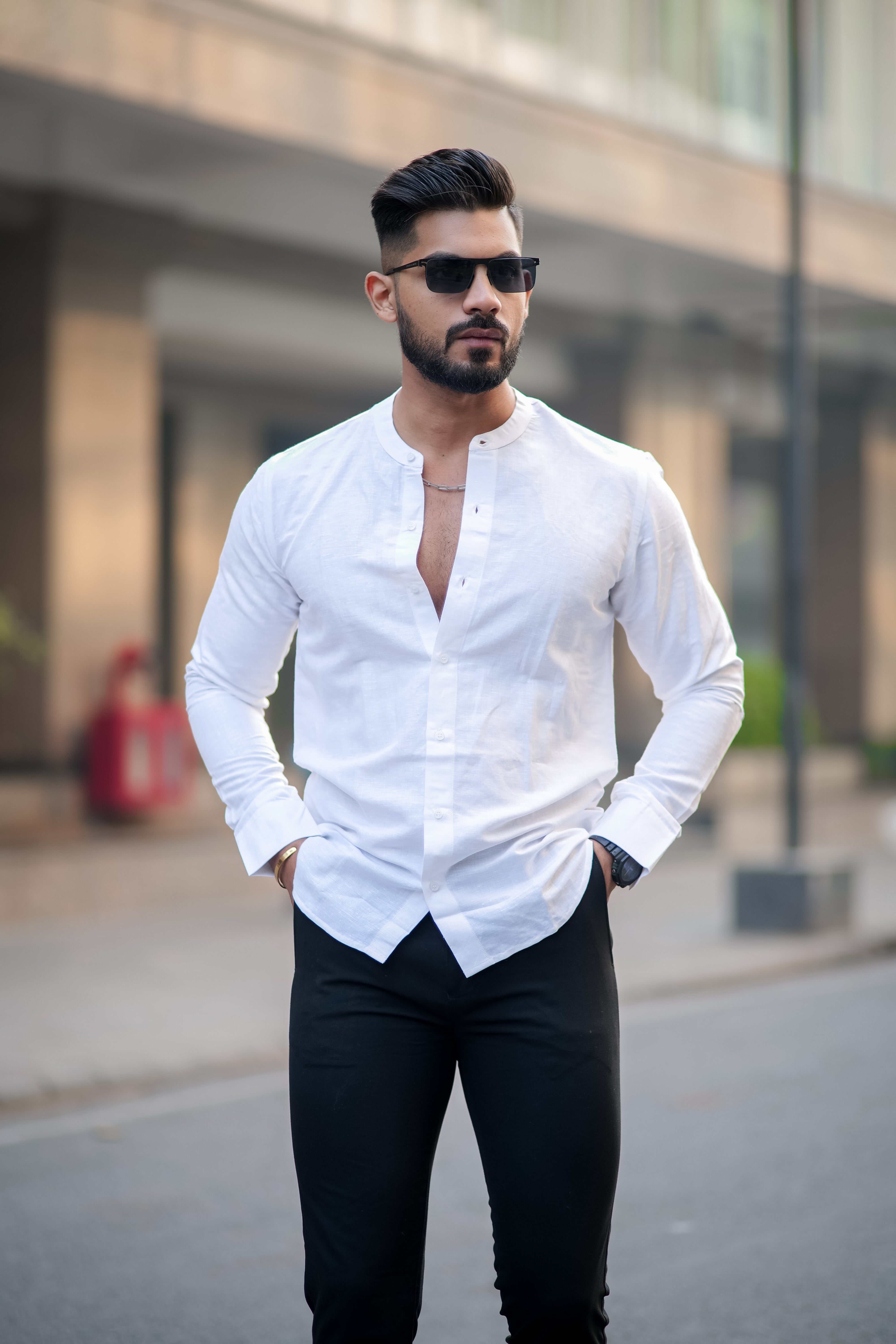 BRIGHT WHITE LINEN-COTTON SHIRT