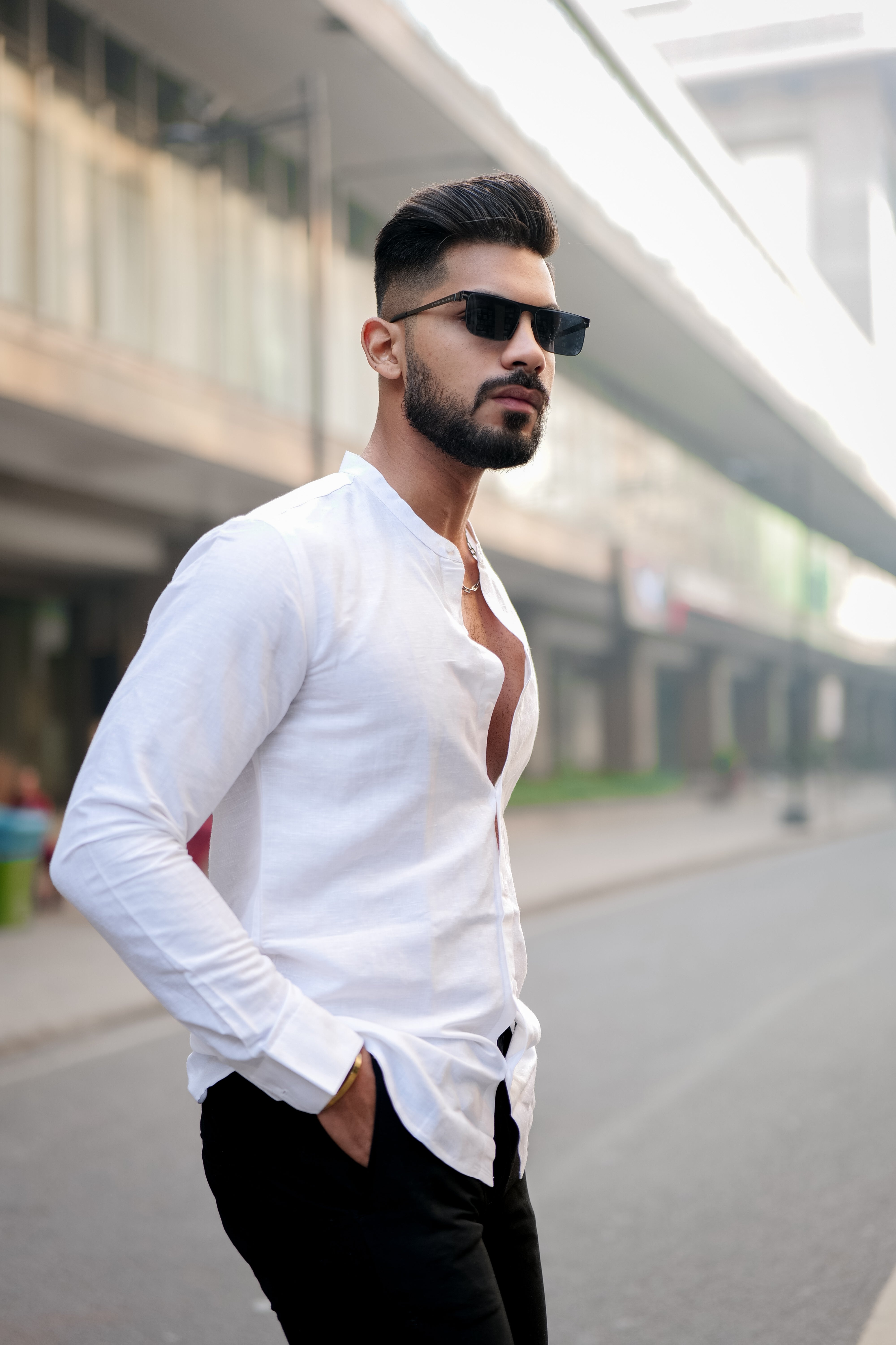 BRIGHT WHITE LINEN-COTTON SHIRT