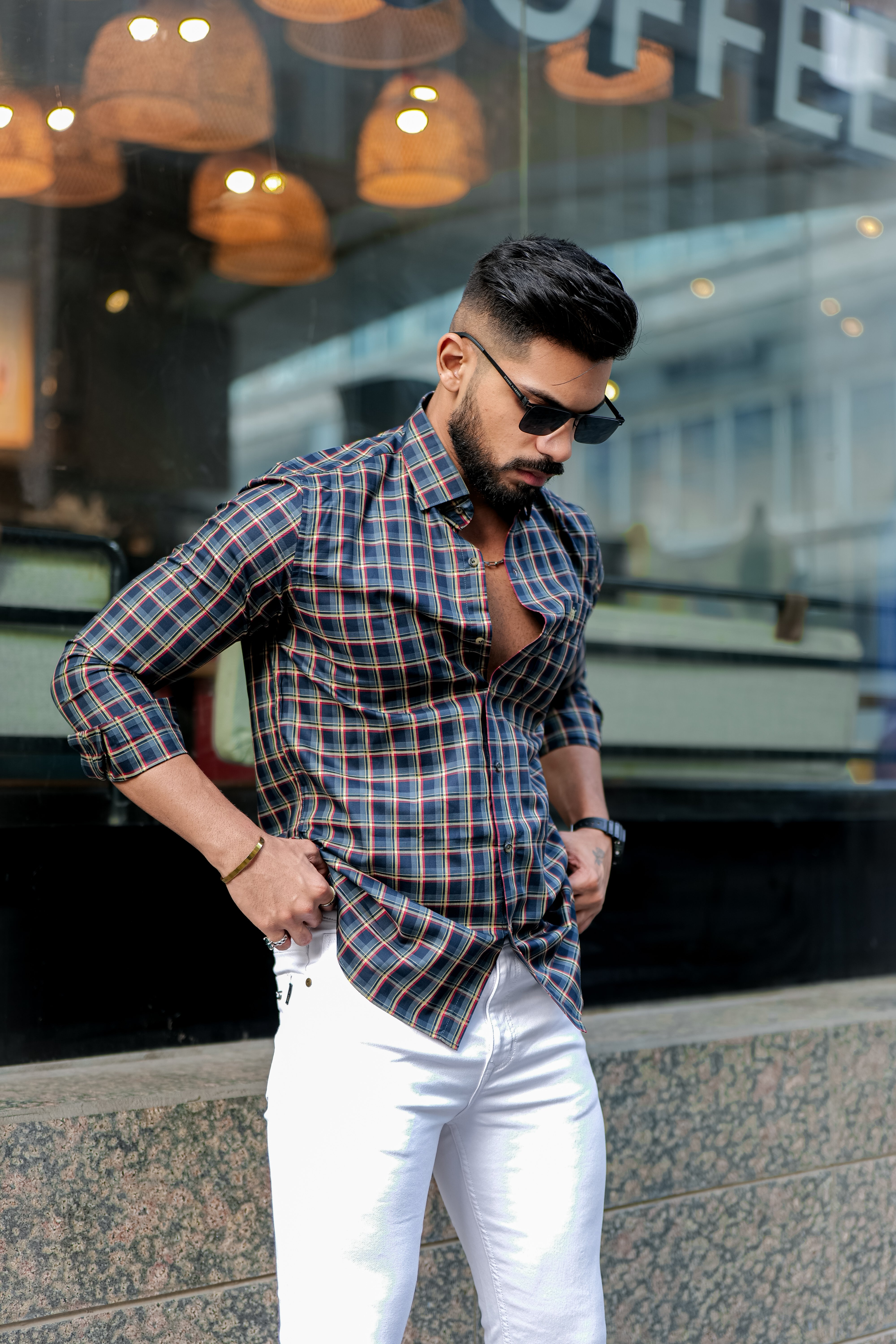 REGULAR FIT COTTON BLEND CHECKS BLUE SHIRT
