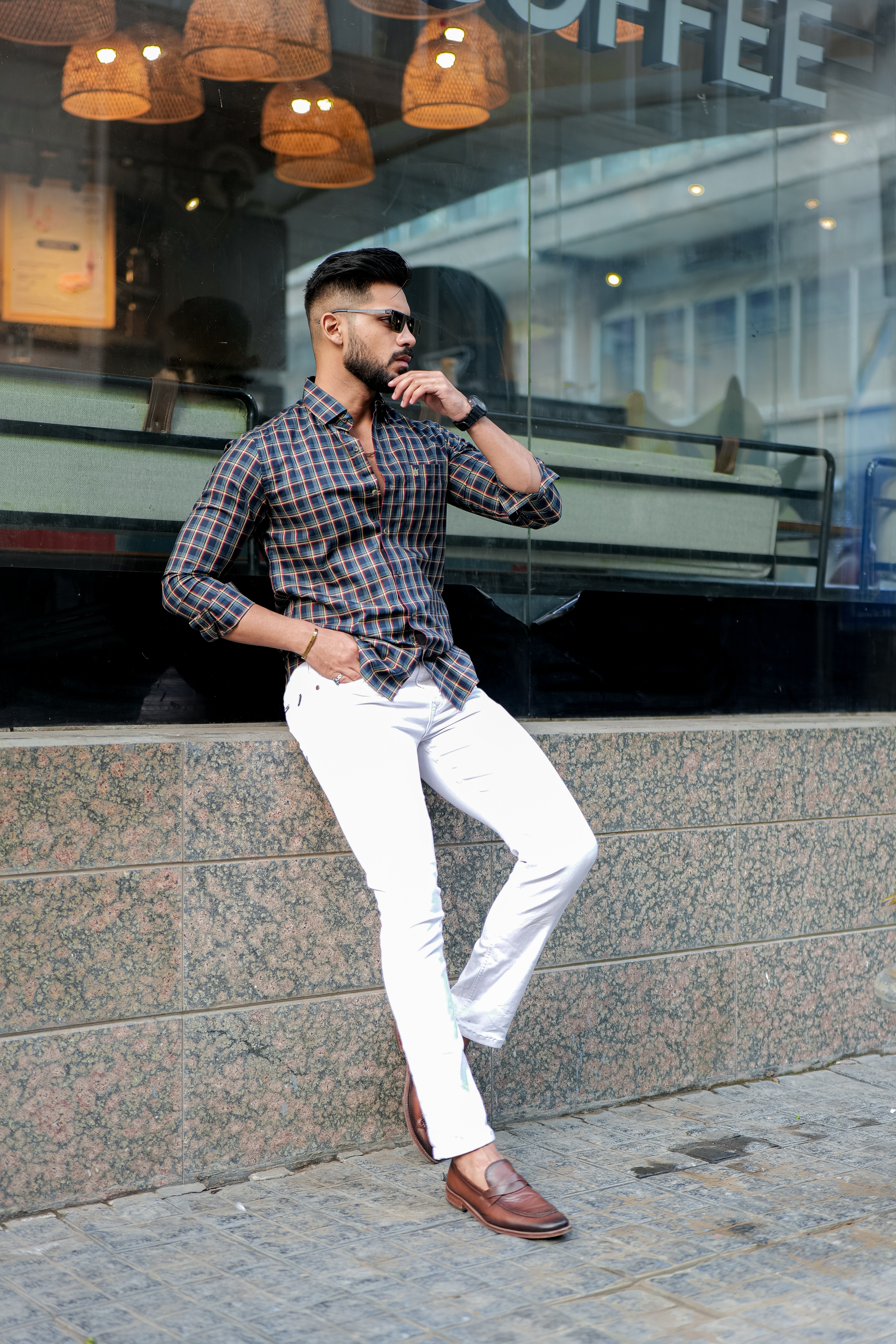 REGULAR FIT COTTON BLEND CHECKS BLUE SHIRT