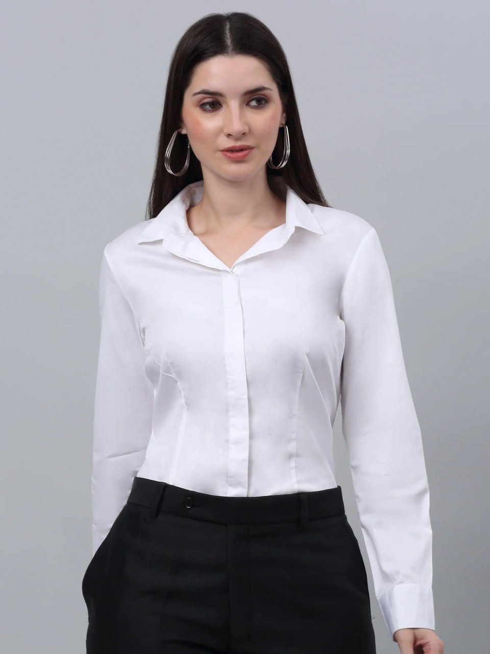 PLAN WHITE WOMEN FULL SLEEVE STYLISH WESTERN OFFICIALSHIRTS