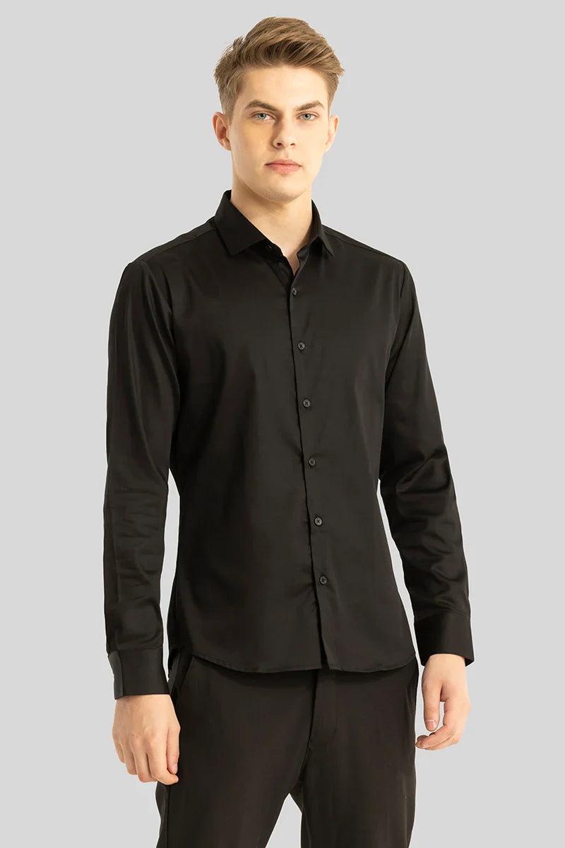 BLACK MENS COTTON RICH FORMAL SHIRT