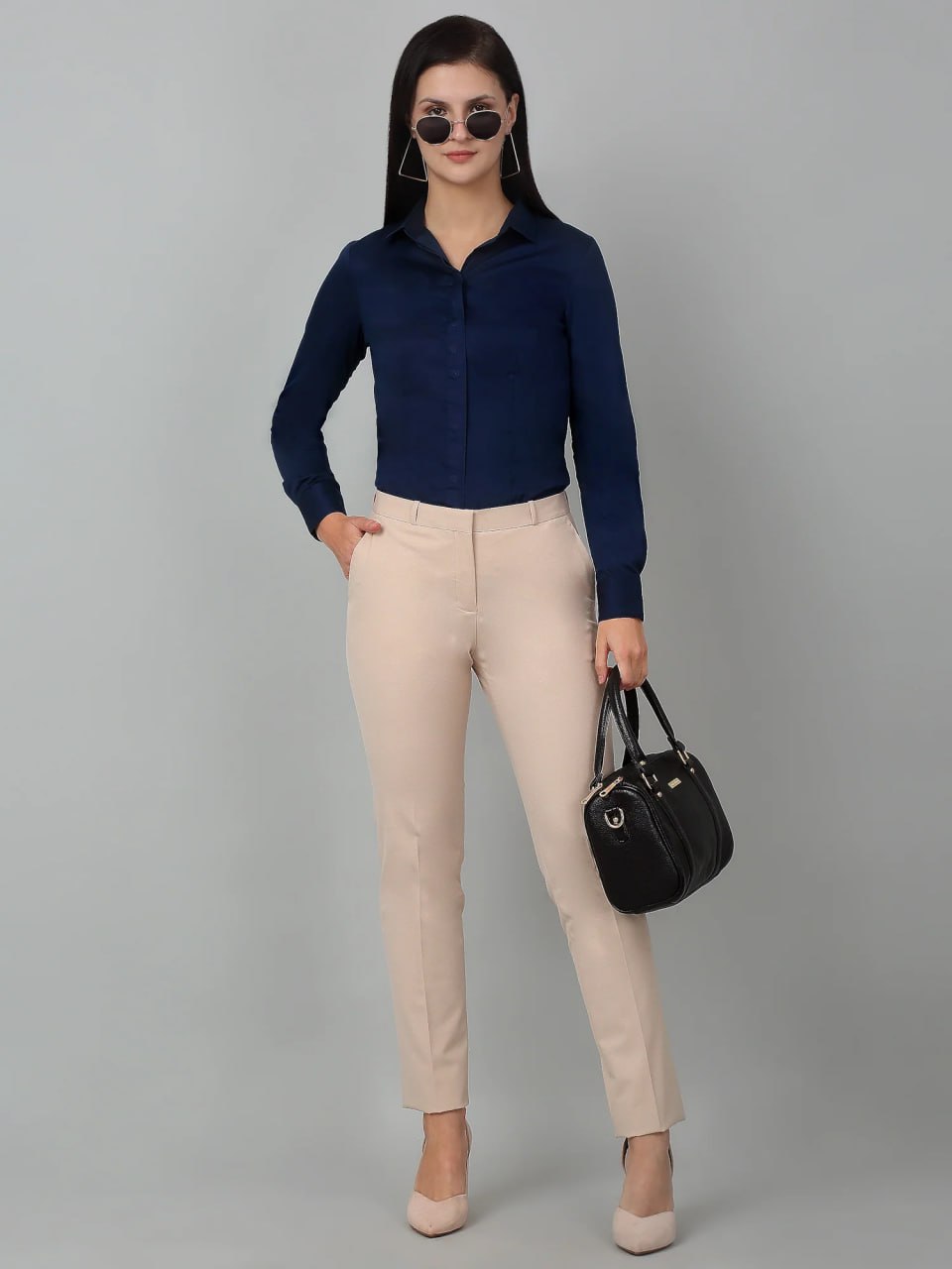 RICH BLUE COTTON SOLID FORMAL SHIRT FOR WOMEN