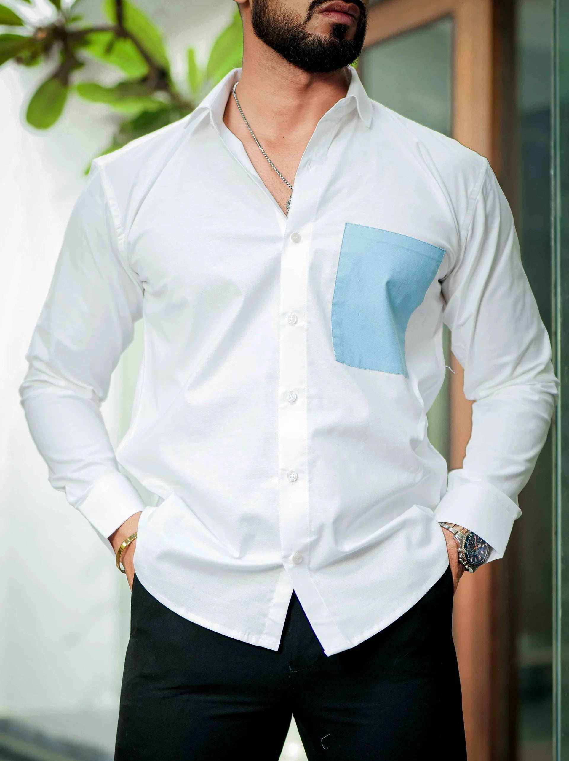 WHITE OXFORD COTTON DESIGNER SHIRT